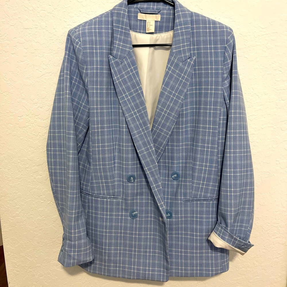HM plaid light blue blazer
